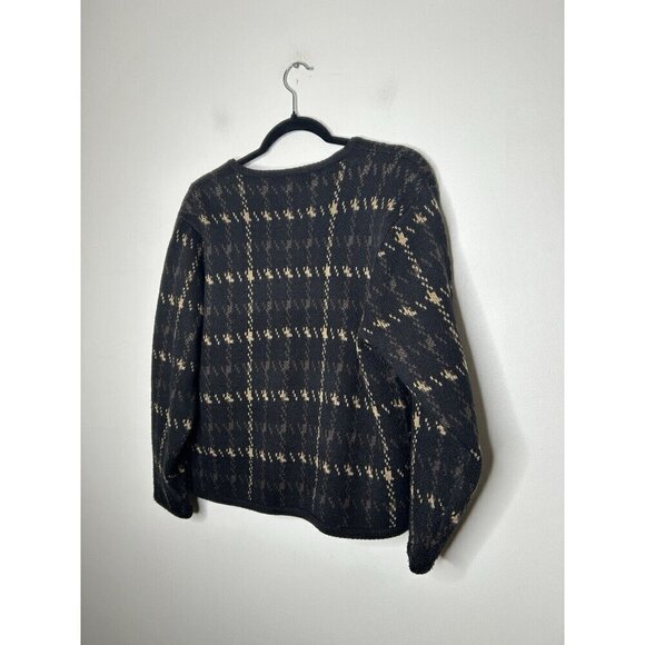Crystal-Kobe Petites Brown Black Knit Button Up Sweater 90s Size Petite Large - Picture 8 of 9